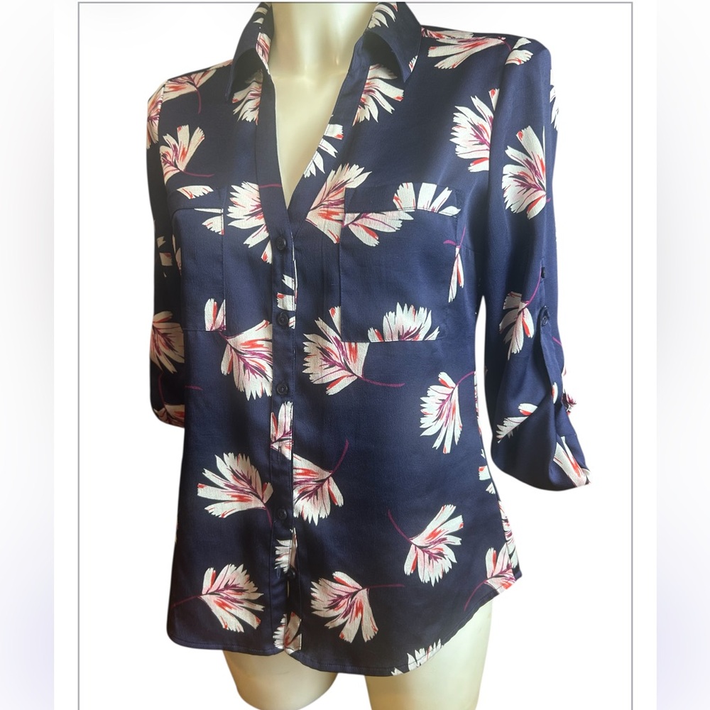 Express Portofino Navy Floral Blouse